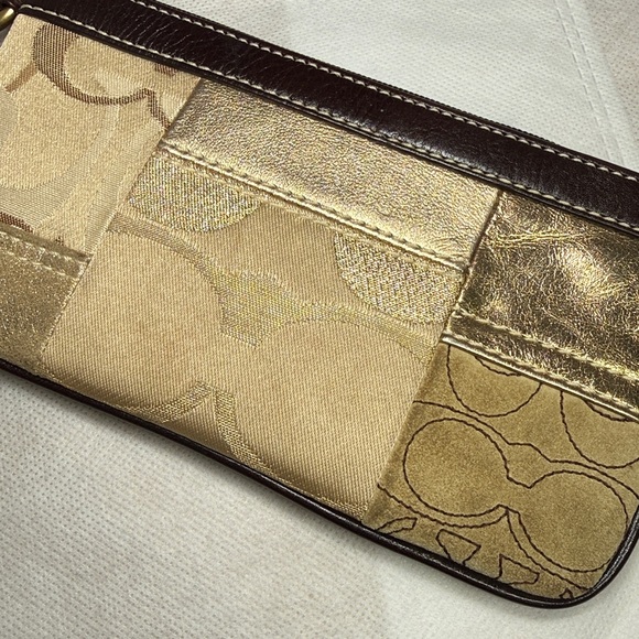 Vintage Y2K Coach Patchwork Wristlet Metallic Brown Suede Brass Hardware Clean - Picture 7 of 13